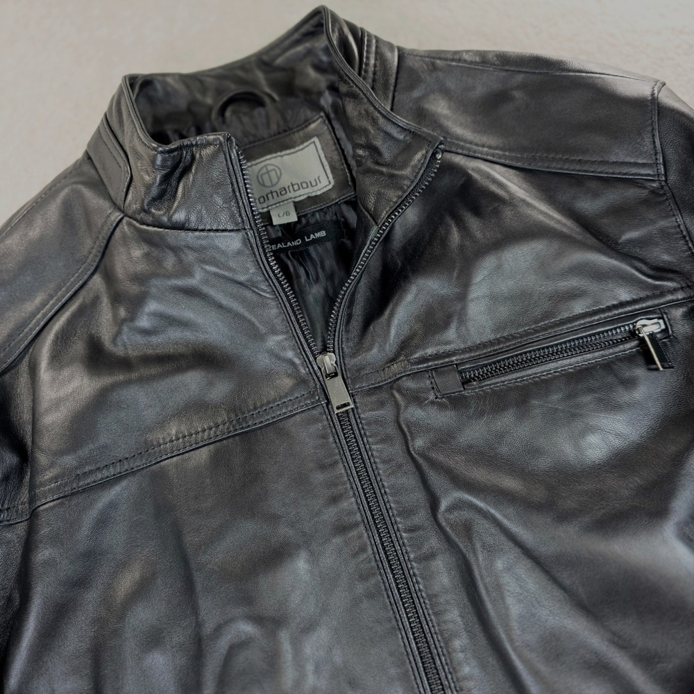 Boston Harbour Leather Jacket Mens L Black New Zealand Lambskin Cafe Racer Zip